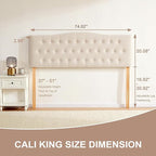 Tufted Upholstered Headboard California King, Sturdy and Durable Solid Wood Bed headboard, Fabric Headboard Adjustable Height from 37” to 51”, Button Diamond Design Head Board, Beige
