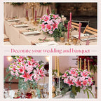Hotop 20 Pcs Artificial Flowers Velvet Realistic Roses and Latex Lilies Flowers Bouquet Decorations Arrangements for Home Table Centerpieces Independence Day(Pink)
