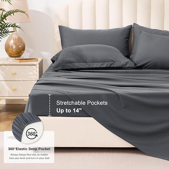 Love's cabin Full Comforter Set Soot Grey, 7 Pieces Full Bed in a Bag, All Season Bedding Sets with 1 Comforter, 1 Flat Sheet, 1 Fitted Sheet, 2 Pillowcase and 2 Pillow Sham