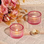 Pink Tealight Candle Holder Set of 12, Small Votive Candle Holders for Table Centerpiece,Glass Tea Light Candles Holder for Party&Home,Wedding Decor(2''Dia*1.4''H)