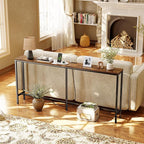 SUPERJARE 70 Inch Console Table with Outlet, Sofa Table with Charging Station, Narrow Entryway Table, Skinny Hallway Table, for Living Room, Rustic Brown