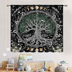 Life Tree Curtains, Hippie Sun Moon Trippy Tree of Life Bohemian Mandala Aesthetci Mystic Witchy Blackout Window Drapery Treatments for Bedroom Living Room Bathroom Decor, 42"x45" Inch