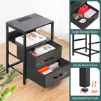 Yoobure Nightstand with Charging Station, Small Night Stand with Fabric Drawers and Storage Shelf for Bedrooms, Nightstands for Small Spaces, Bedside Table with USB Ports & Outlets, Bed Side Table