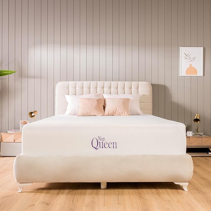NapQueen 8 Inch Cooling Gel Full Size Medium Firm Memory Foam Mattress, Bed in a Box,White