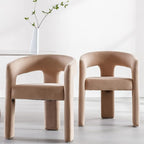 Modern Barrel Dining Chairs Set of 5, Velvet Upholstered Accent Side Chair with Arms Comfy Makeup Vanity Chairs, Dining Living Room Kitchen Chairs, Khaki