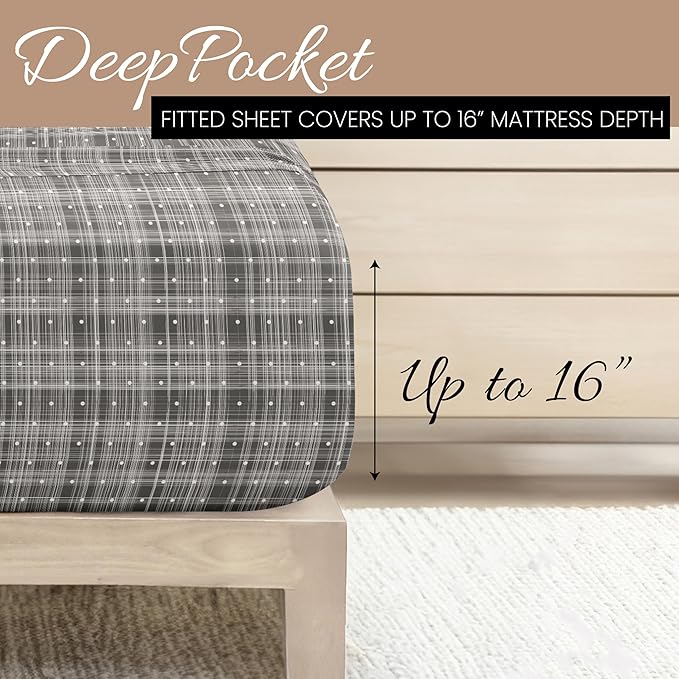 Linen Market Double-Brushed Patterned Microfiber Full Sheet Set 4 Piece – Oeko-TEX Certified Ultra Soft & Wrinkle-Free - 16" Deep Pocket Sheets - Easy Care Full Size - Polka Dot Gray