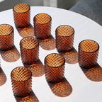 Woho 12pcs Amber Votive Candle Holders Vintage, Glass Tealight Candle Holder for Boho Wedding Table Centerpiece, Brown Tea Lights Candle Holder for Halloween Thanksgiving Decor