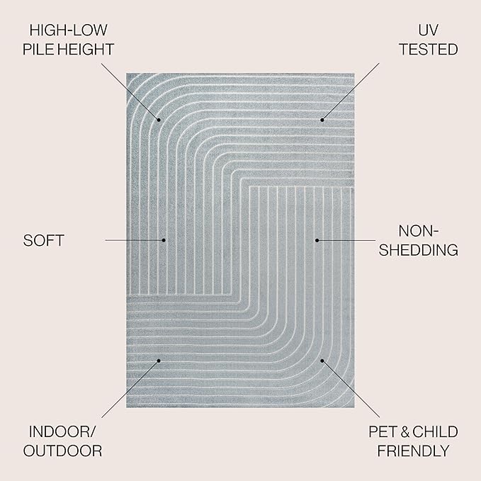 Eyely NCS101F-3 Odense High-Low Minimalist Angle Geometric Light Blue/Cream 3 ft. x 5 ft. Indoor/Outdoor Area Rug, for Home, Backyard, Patio, Porch, Bedroom, Kitchen, Living Room