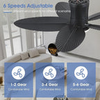 Palm Leaf Ceiling Fans with Lights-42 Tropical Ceiling Fan with Light and Remote/APP Control,Flush Mount Low Profile Black Ceiling Fans for Bedroom,Indoor/Outdoor Patio Use