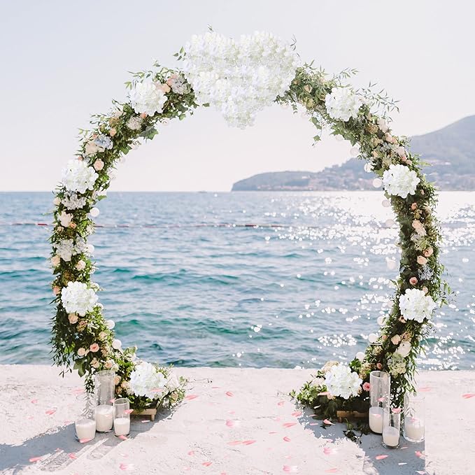 Zeyune 150 Pcs Hydrangea Artificial Flowers, Silk Flower Heads with Stems, Fake Hydrangea Bouquet for Wedding Arch Centerpiece DIY Floral Home Decoration (White)