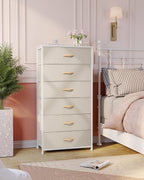 Crestlive Products Dresser for Bedroom with 6 Drawers, Tall Chest of Drawers, Fabric Dressers Bedroom Furniture, Storage Organizer Unit with Bins for Closet, Hallway, Living Room, Entryway(Beige)