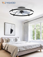 ZMISHIBO 24 Inch Ceiling Fans with Lights and Remote, Modern Low Profile Ceiling Fan, 3000-6000K Dimmable Flush Mount LED Fan Light, 6 Wind Speeds, Fandelier Ceiling Fans for Bedroom- Black