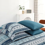 Boho Full Size Comforter Set 8 Pieces, Teal Blue Comforter Bohemian Striped Bed in A Bag, Soft Microfiber Bedding Set for All Seasons