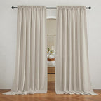 RYB HOME Extra Wide Semi Sheer Curtains, Back Tab Room Divider for Office Bedroom Separation, Large Window Curtains for Sliding Glass Door, Angora, W 70 x L 84, 2 Pcs