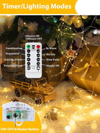 8 Pack Christmas Fairy Lights Battery Operated with Remote, Each 20FT 60LED Waterproof Twinkle Lights with Timer, String Light Indoor & Outdoor for Bedroom Wedding Christmas Decoration(Warm White)