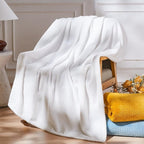 NEWCOSPLAY Super Soft Twin Blanket White Premium Silky Flannel Fleece Leaves Pattern Lightweight Bed Blanket All Season Use (White, Twin(60"x80"))