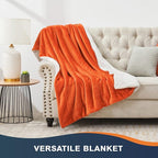 Walensee Sherpa Fleece Blanket (Queen Size 90”x90” Orange) Plush Throw Fuzzy Super Soft Reversible Microfiber Flannel Blankets for Couch, Bed, Sofa Ultra Luxurious Warm and Cozy for All Seasons