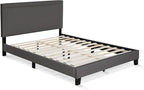 Furinno Laval Double Row Nail Head Upholstered Platform Bed Frame, Queen, Stone