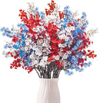 Uieke 6Pcs 4th of July Artificial Flowers Fake Patriotic Babys Breath Flowers for Independence Day Decor Blue White Red Silk Flowers for Memorial Day Floral Arrangement Home