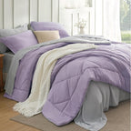 Bedsure Twin Comforter Set - 5 Pieces Reversible Light Purple Bedding, Twin Size Bed Set for All Seasons, Bed in a Bag with Down Alternative Comforter, Sheets, Pillowcase & Sham