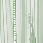 Treatmentex Pom-Pom Green Sheer Curtains for Bedroom 95inches Long Tassle Linen Textured Window Curtain Panels for Living Room Kids Room Kitchen 52" w, 1 Pair, Rod Pocket,Sage Green