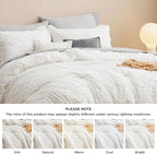 Bedsure Queen Comforter Set - Ivory Comforter, Boho Tufted Shabby Chic Bedding for Kids, 3 Pieces Vintage Farmhouse Bed Set for All Seasons, Fluffy Soft Bedding with 2 Pillow Shams