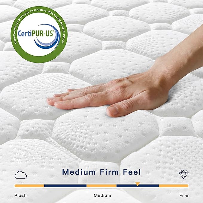 Vesgantti 8 Inch Multilayer Hybrid Queen Mattress - Multiple Sizes & Styles Available, Ergonomic Design with Memory Foam and Pocket Spring, Medium Firm Feel, White