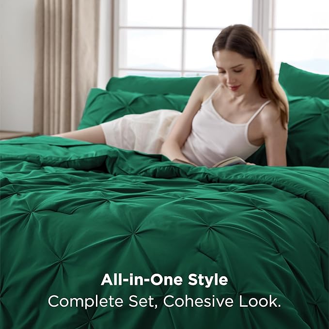 Bedsure California King Comforter Set - Bed in a Bag Cal King Bedding Set 7 PCS, GentleSoft™ Pintuck Bed Set Gift for Family, Pinch Pleat All Season Comforter with Sheets, Pillowcases & Shams