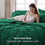 Bedsure Queen Comforter Set Dark Green - Bed in a Bag Queen Size Bedding 7 Pieces, GentleSoft™ Pintuck Bed Set Gift for Family, Pinch Pleat All Season Comforter with Sheets, Pillowcases & Shams