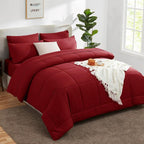 CozyLux King Size Comforter Set Dark Red, 7 Pieces Bed in a Bag, Red Comforter King Size, All Season Bedding Sets with Stitch Quilted Comforter, Flat Sheet, Fitted Sheet, Pillowcases