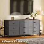 Huuger 9 Drawer Dresser for Bedroom, 47 Inch Dresser TV Stand for 50, 55 Inch TV, Entertainment Center for Bedroom, Fabric Storage with Drawer, Closet, Dark Grey
