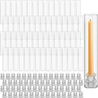60 Set Christmas Glass Hurricane Candle Holders 12.6" Open Ended Glass Candleholder Tube Shape Bottomless and 2.2" Taper Clear Candlestick Holders for Wedding Party Table Centerpiece (Clear)
