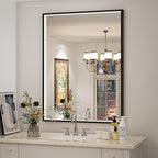 36x28 Inch LED Bathroom Mirror with Light,Black Metal Frame Lighted Vanity Anti Fog Dimmable Touch Switch