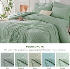 HYMOKEGE Sage Green Twin XL Comforter Set Seersucker 5 Pieces, All Season Luxury Bed in a Bag for Bedroom, Bedding Set with Comforter, Sheets, Pillowcase & Sham