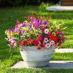 SHareconn 24 Bundles Artificial Flowers for Outdoors Decoration, Faux Plants Fake Silk Colorful Daisy Eucalyptus Lavender, UV Resistant for Outside Home Porch Patio Indoor Spring Decor, Mix 5 Colors