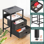 Yoobure Nightstand with Charging Station, LED Night Stand with Fabric Drawers and Storage Shelf for Bedroom, Nightstands Bedside Tables with USB Ports & Outlets, Small Night Stands, Bed Side Table