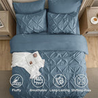 Bedsure California King Comforter Set Mineral Blue - Bed in a Bag Cal King Bedding Set 7 PCS, GentleSoft™ Pintuck Bed Set Gift for Family, Pinch Pleat Blue Comforter with Sheets, Pillowcases & Shams