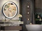 Hasipu 32 Inch Round LED Mirror for Bathroom with Lights, Black Circle Vanity Mirror for Wall, Metal Framed Frontlit Bathroom Mirrors Anti-Fog, Dimmable, 3 Colors Lighted Makeup Mirror Wall Mounted