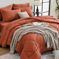HEVUMYI Burnt Orange King Comforter Set - 7-Piece All Season Bed in a Bag King, Ultra Soft Bedding Set with Comforter, Flat Sheet, Fitted Sheet, Pillowcases, Pillow Shams