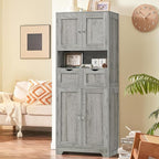 Iwell Tall Storage Cabinet with Adjustable Shelf, Bathroom Cabinet with 2 Drawers, Linen Cabinet for Living Room, Grey