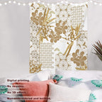 Batmerry Gold Japanese Floral Tapestry,Spring Wall Art Hanging Decoration Polyester Fiber White Ruffled Around for Dorm Room Bedroom Living Room, 59.1x39.4 inches