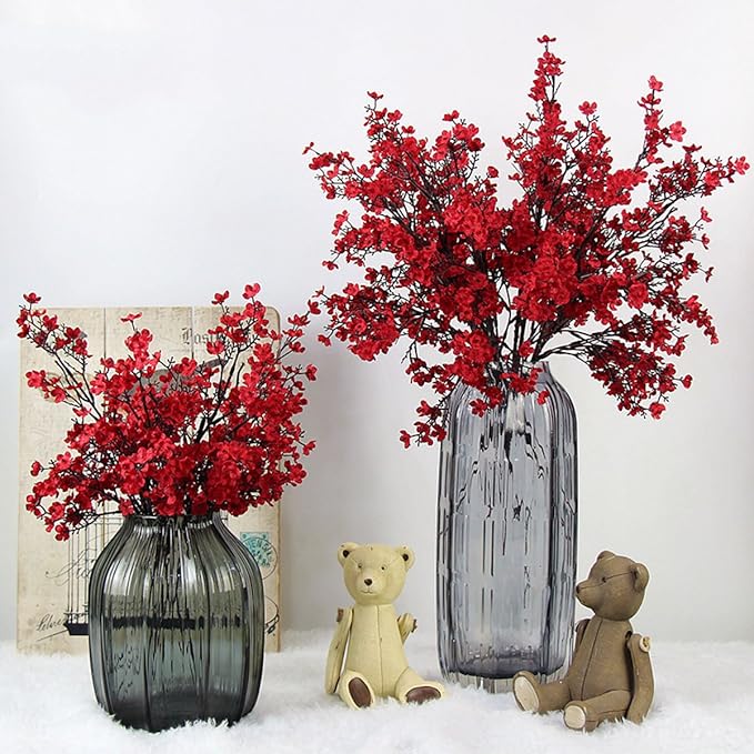 JAKY-Global 9pcs Babys Breath Artificial Flowers Gypsophila Bouquet Bulk Fake Spring Silk Small Flowers Real Touch Faux Floral for Home Bedroom Kitchen Garden Wedding Christmas Party DIY Decor (Red)