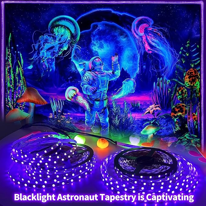 66 Foot Black Light Strips & Remote, Dimmable Flexible Blackights Strip Lights for Glow Party Body Paint Birthday Bedroom Room Fluorescent Tapestry Poster, Non-Waterproof 1200 LEDs 66ft/20M
