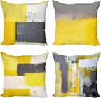 Ambesonne Modern Throw Pillow Cushion Case Pack of 4, Abstract Grunge Themed Geometric Squares with Paintbrush Stroke Effect Ornament, Modern Accent Double-Sided Digital Printing, 24", Yellow Grey