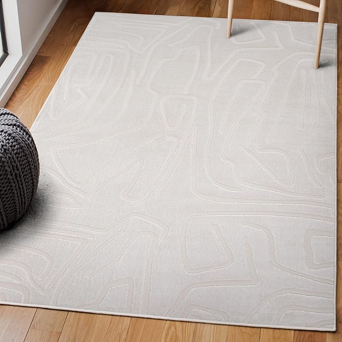 JONATHAN Y Graphic Lines High-Low Indoor Area Rug 4X6 White/Cream, Alcina Modern Scandinavian for Living Room, Bedroom, Kitchen, Easy-Cleaning, High Traffic, Pet-Friendly, Non-Shedding SND102B-4