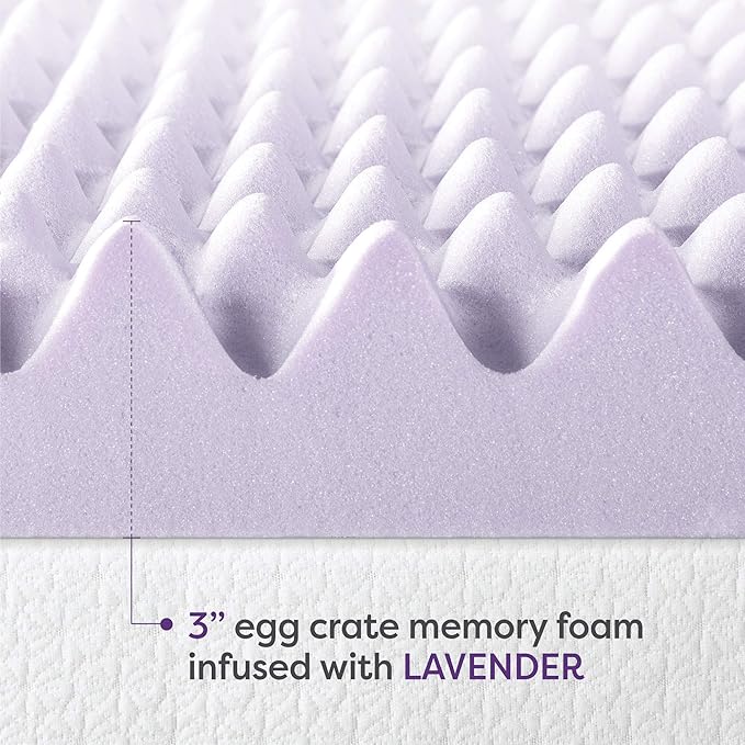 Best Price Mattress 3 Inch Egg Crate Memory Foam Mattress Topper with Soothing Lavender Infusion, CertiPUR-US Certified, Dorm Essentials, Short Queen