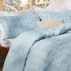 Bedsure Tufted Boho Comforter Set Twin Size - Dusty Blue Boho Bed Set, GentleSoft™ 2 Pieces Farmhouse Shabby Chic Embroidery Bedding, Gifts for Woman, Soft Jacquard Twin Comforter for All Seasons