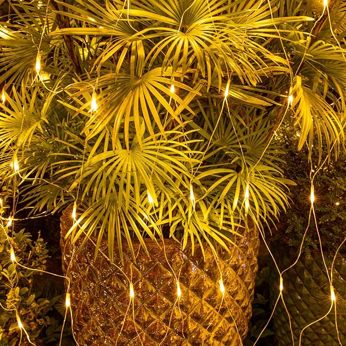 AWQ 200 LED 9.8ft x 6.6ft String Lights Net Mesh Christmas Lights 8 Modes for Christmas Wedding Party Home Garden Lawn Bushes Indoor Outdoor Decor (9.8ft x 6.6ft, Warm White)