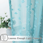 MYSKY HOME Pom Pom Teal Sheer Curtains for Bedroom Girls Room Curtains 84 Inches Long for Nursery Kids Light Filtering Boho Window Drapes, Rod Pocket, 52" Wide, 2 Panels