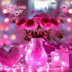 Minetom Fairy Lights Battery Operated, 5 Pack 7 FT 20 LED Fairy Lights with Timer, String Lights Battery Powered, Silver Wire Christmas Light for Bedroom Party Wedding Decorations, Pink